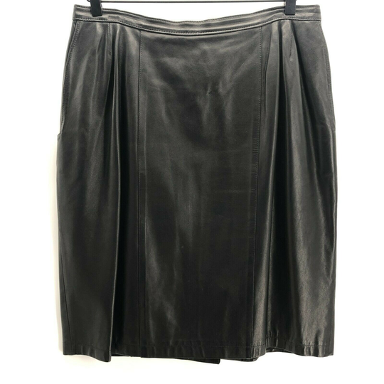 Vintage Turkis Tukku Leather Skirt Black Slit Lined Pencil Wst 32 1/4" Large ?