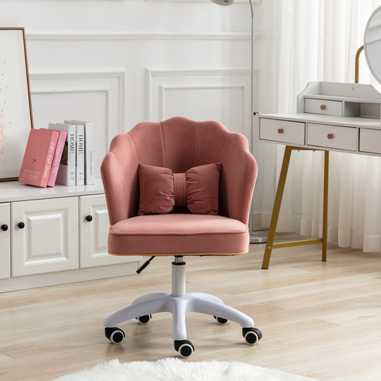 Desk Chair Fabric Task Chair Home Office Chair Adjustable Swivel Rolling Vanity Chair with Wheels , Pink