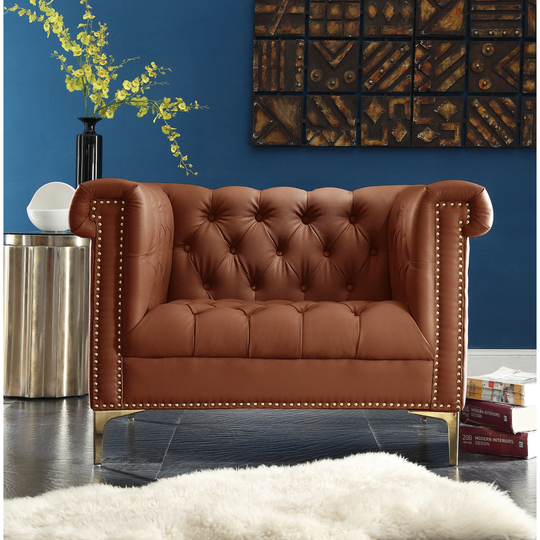 Chic Home Patton Brown PU Leather Button-tufted Club Chair