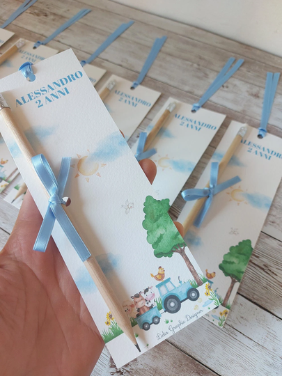 Baptism Bookmark, Farm, Personalized, Baptism, Graduation, Communion, Confirmation, Bookmark With Pencil, Table Placemark, Party Kit