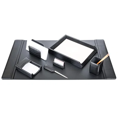 Black Leather 7-Piece Desk Organizer Set