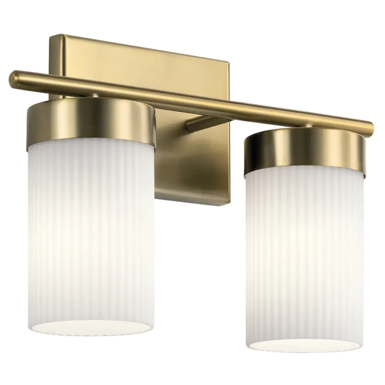 Kichler Ciona 14.5 inch 2 Light Vanity Light with Round Ribbed Glass in Brushed Natural Brass