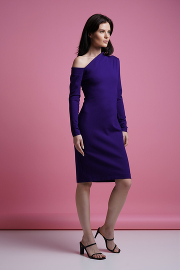 Purple One Shoulder Midi Dress Women, Short Jersey Summer Dress, Simple Short Pencil Wedding Gues Dresses For Women Tavrovska