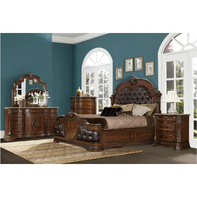 Jacomien Faux Leather Upholstered Panel Bedroom Set King 3 Piece: Bed, 2 Nightstands