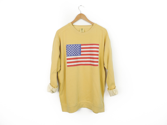 New American Flag Comfort Colors Crewneck Sweatshirt Pullover // You Pick Color Size S-3xl