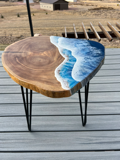 Live Edge Table With Epoxy Resin Ocean Waves
