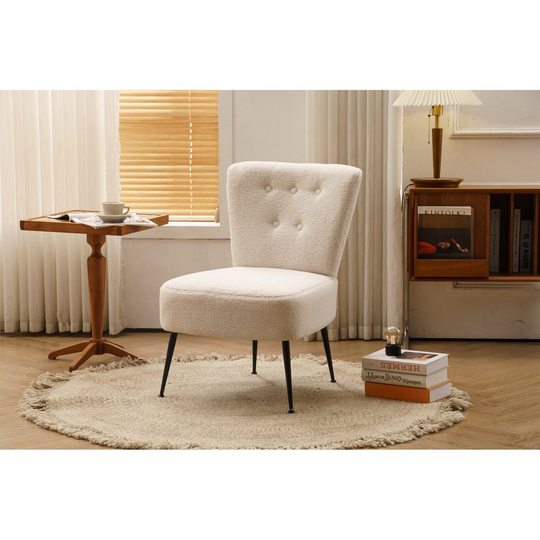 Tufted Back Teddy Fabric Accent Chair with Black Metal Legs