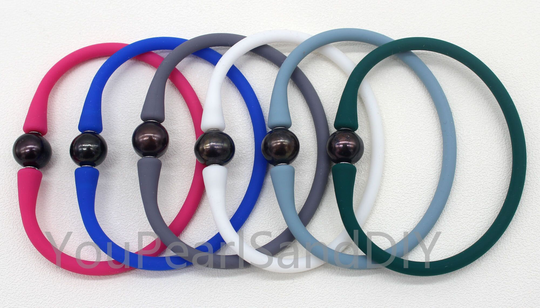 5Pcs - 18 Colors Silicone Rubber Stretch Bracelet, 4 Natural Freshwater Pearl& Waterproof Bracelets,, Women Bracelet, Wedding Gift-W008