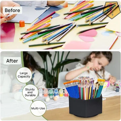 Wood Art Supply Spinning Marker Organizer,Rotating Pencil Pen Marker Holder Organizer For Desk,Office School Supplies Desktop Storage Organizer Box 7