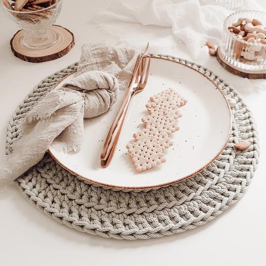 Handmade Table Placemats, Crochet Kitchen Mats, Round Dining Decor Placemat, Rope Ecru Coasters