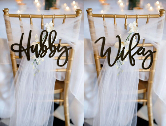 Hubby & Wifey Chair Sign Wedding For Reception Bride Groom Wooden Back Table Signs Photo Prop