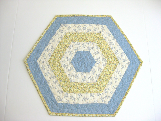 Quilted Table Topper, Blue & Yellow Country Mat