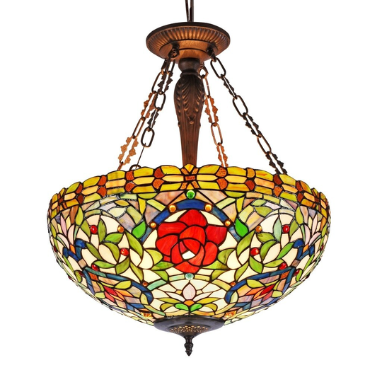 Myrtle Tiffany Style 3-light Dark Antique Bronze Inverted Pendant