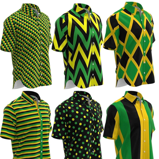 Jamaica Flag Inspired The Cross Black Green Gold Yellow Color Jamaican Men's Button Shirt Collar Short Sleeve