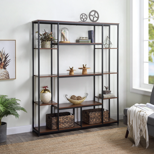 Black Home Office Storage Room Divider 5-Tier Open Bookshelf