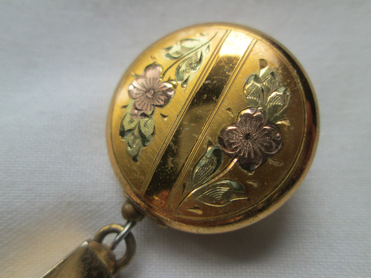 Antique Engraved Flower Retractable Mechanical Pencil Fob Brooch