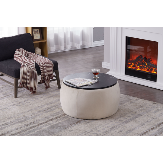 Round Storage Ottoman with Wooden Lid,Circle Ottoman Handmade Ottoman Coffee Table,End Table & Footstool