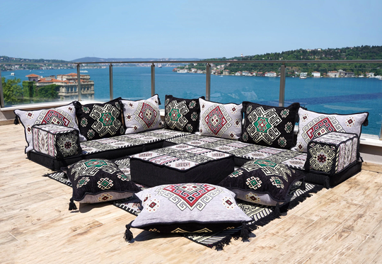 L Shaped Sectional Sofas, Floor Cushions, Gray Arabic Sofa Set, Pallet Sofa, Majlis, Pouffs, Garden Seating Sets