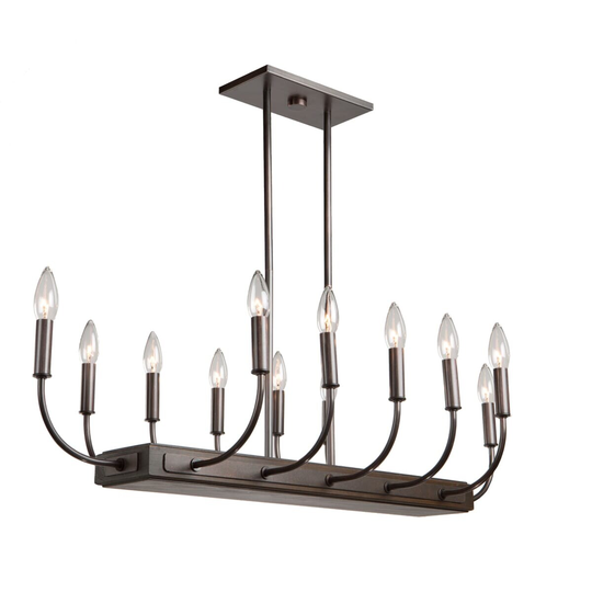 Artcraft Aberdeen 12-Light Kitchen Island Light in Brunito Bronze & Light Wood