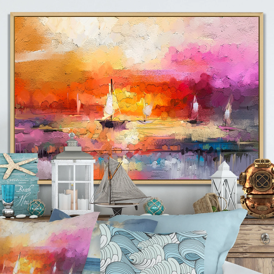 Designart 'Abstract Colorful Seascape Viii' Nautical & Coastal Framed Canvas artwork