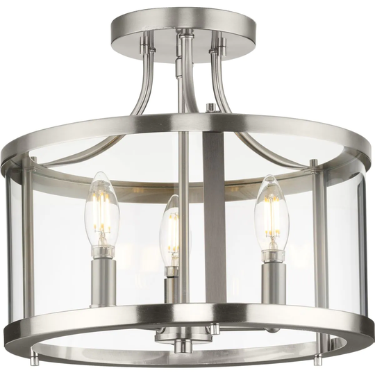 Gilliam Collection 13 in. Three-Light Brushed Nickel New Traditional Semi-Flush Mount - 13 in x 13 in x 12.12 in