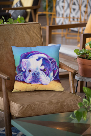 Colorful English Bulldog Cute Rainbow Dog Polyester Square Throw Pillow
