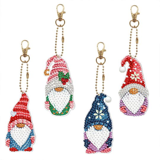 4Pcs Diy Full Special-Shaped Diamond Painting Keychain, Gnome Pendant Keyring Jewelry Decoration Gift, Keychains