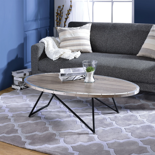 Coffee Table End Table Living Room Table in Weathered Grey Oak
