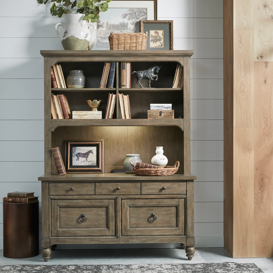 Americana Farmhouse Dusty Taupe Credenza and Hutch