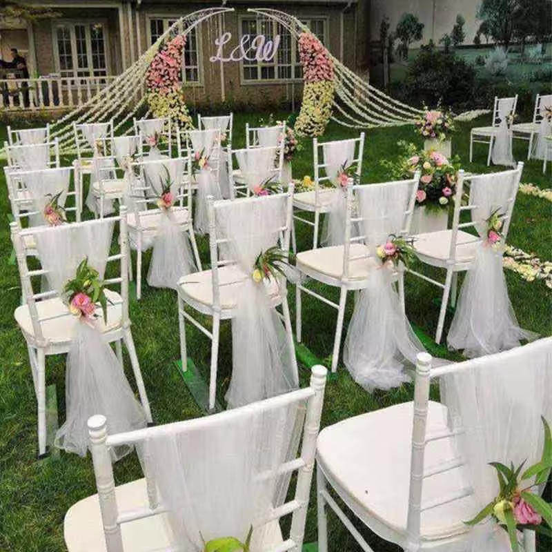 White Tulle Chiffon Chair Sashes For Wedding Party Event Covers For Bridal Shower Baby Birthday Decor