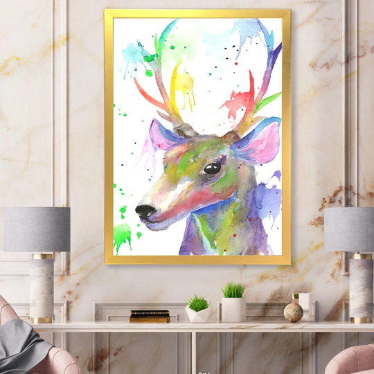 Designart 'Portrait Of Colorful Deer' Traditional Framed Art Print