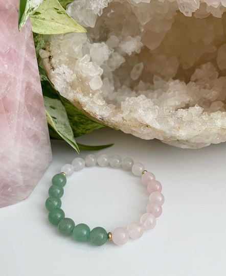Self Love Bracelet, Good Luck Prosperity, Abundance, Green Aventurine, Rose Quartz, Quartz