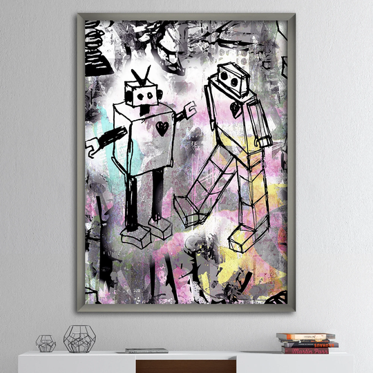 Designart 'Robot Love Color' Modern & Contemporary Framed Art Print