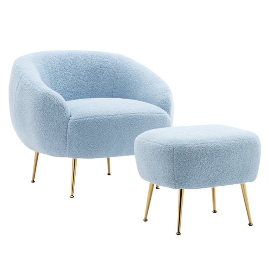 Modern Comfy Leisure Accent Chair, Teddy Short Plush Particle Velvet Armchair with Chair & Ottoman Sets, Metal Leg Support