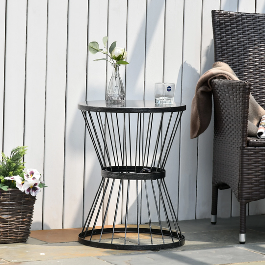Outsunny 16" Steel Patio End Table, Side Table with Hourglass Design, Accent Table for Outdoor and Indoor Use