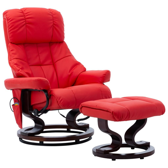 Massage Reclining Chair Red Faux Leather and Bentwood