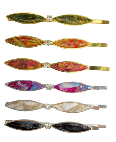 Handcrafted Colorful Hair Pin | Geometric Slim Side Clip Retro Double Diamond Long Faux Gem Stone