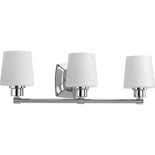Glance Collection 3-Light Polished Chrome Etched White Linen Glass Farmhouse Bath Vanity Light