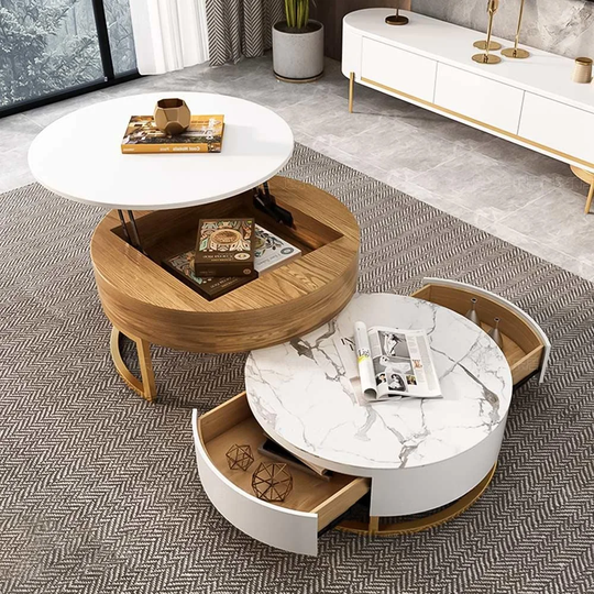 Modern Nesting Coffee Table Set with Sintered Stone Top, Lift-top Coffee Table Set of 2, 31.49", Dark Brown