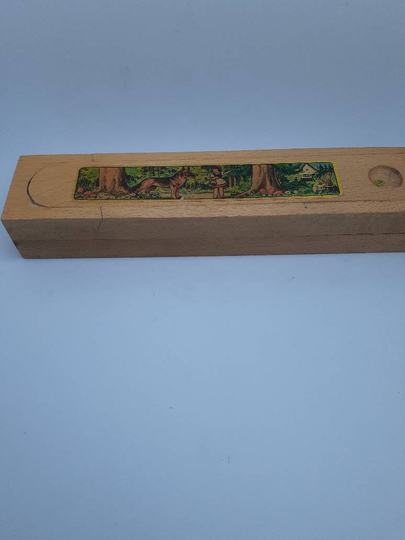 Mid Century Or Earlier, Wooden, Tiered, Pencil Box - Little Red Riding Hood