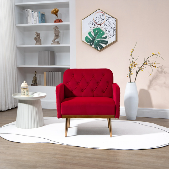 Accent Chair Button Backrest Lounge Chairs Single Sofa Velvet Upholstery Padded Seat with 4 Tapered Rose Golden Iron Feet
