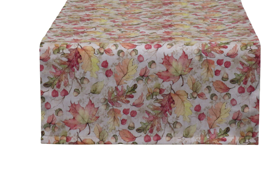Acorns & Fall Leaves Table Runner in 8 Length Options & Lined, Autumn Linens For Thanksgiving, 100% Cotton