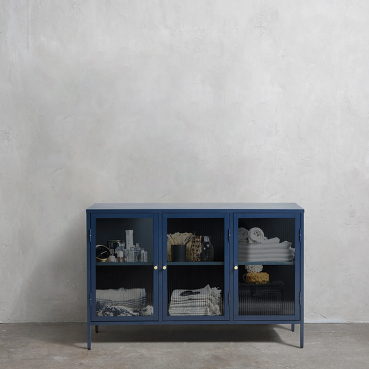 Rye Studio Brianne Modern Metal & Glass 3-Door Sideboard
