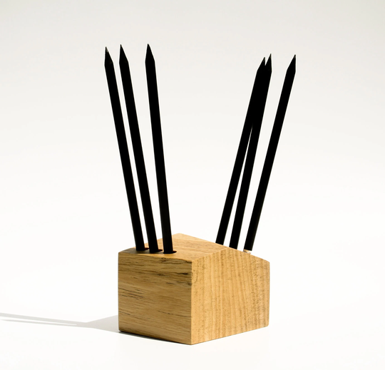 Pencil Holder Solid Natural Wood - 6 Hole Wooden Cubicle Desk Organizer Place Your Pens, Pencils, Office Supplies Standing