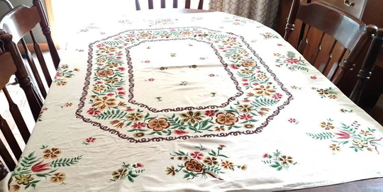 Vintage Yellow Rayon Table Cloth With Beautiful Printed Floral Pattern