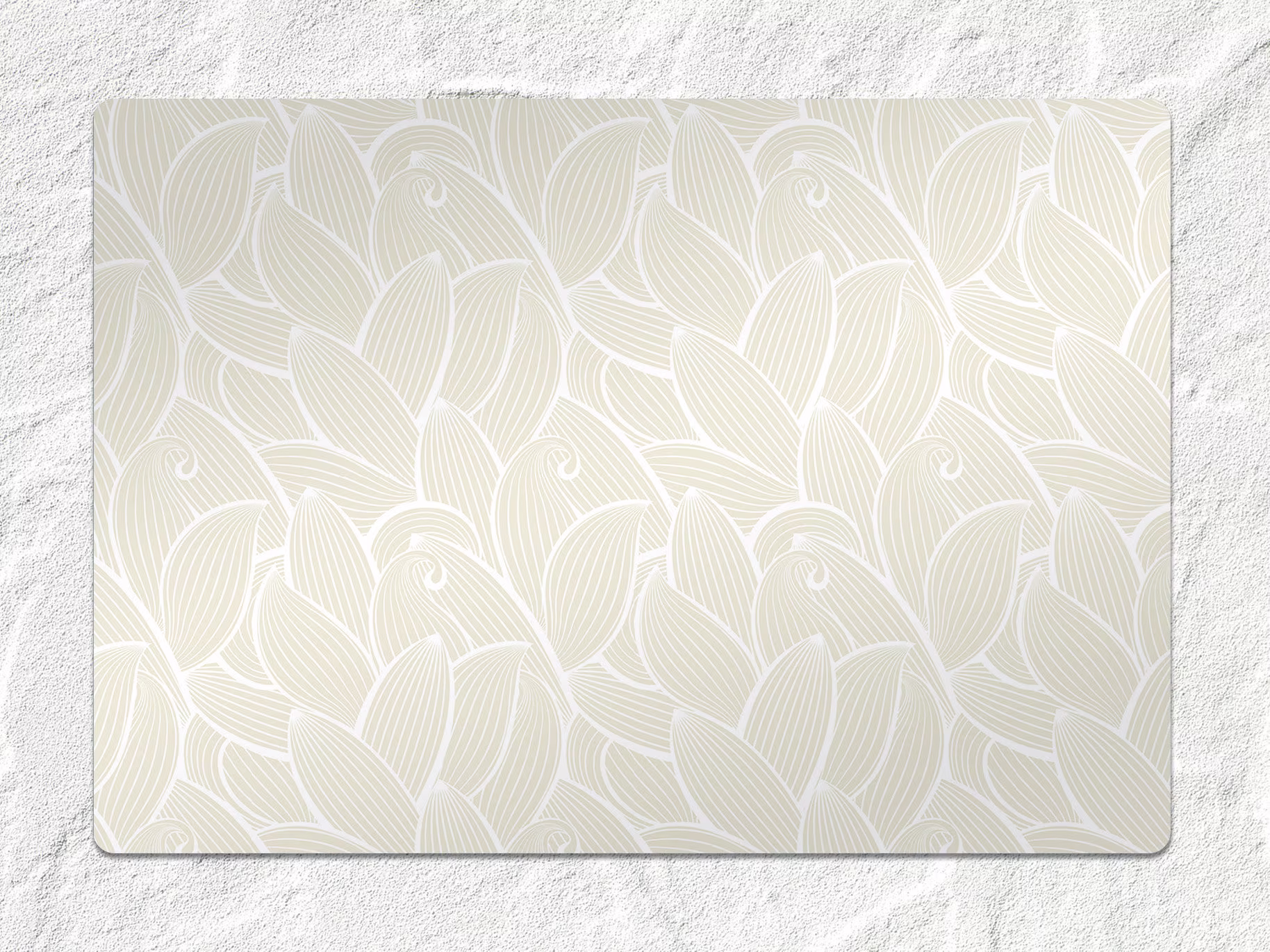 Simple Linear Leaves Chair Mat, Beige Vinyl Floor White Protective Abstract Splat Pad, Office Room Rug, Gift Idea