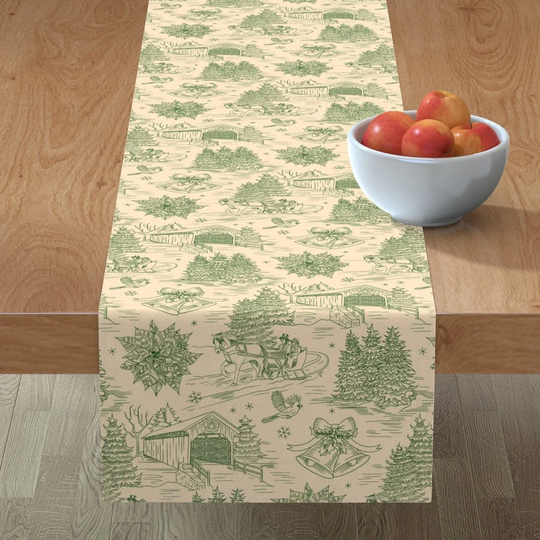 Christmas Trees Table Runner - Sleigh Ride By Mariafaithgarcia Woodland Rustic Cotton Sateen Spoonflower