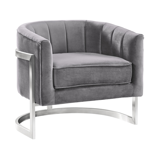 18 Inch Velvet Upholstered Curved Modern Accent Chair, Gray