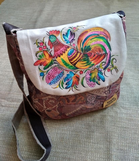 Ukraine Bag Rooster Handpainted Crossbody Ukrainian Ornament Petrykivka Ethnic Folk Linen Shop Seller