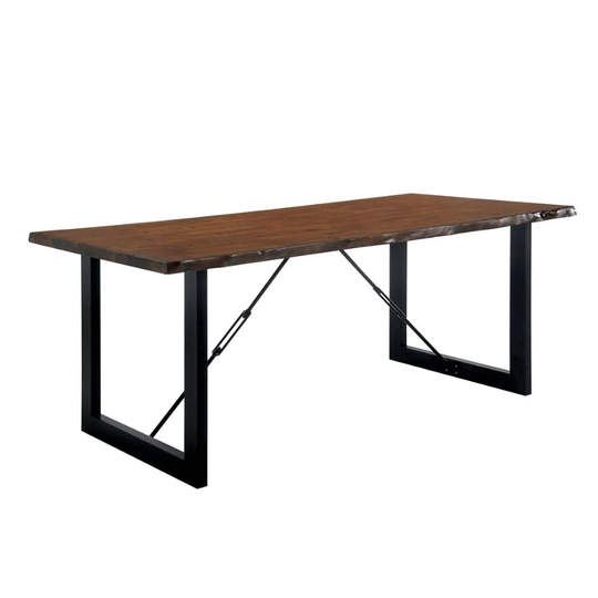Metal and Wood Dining Table in Walnut And Black - Walnut, Black